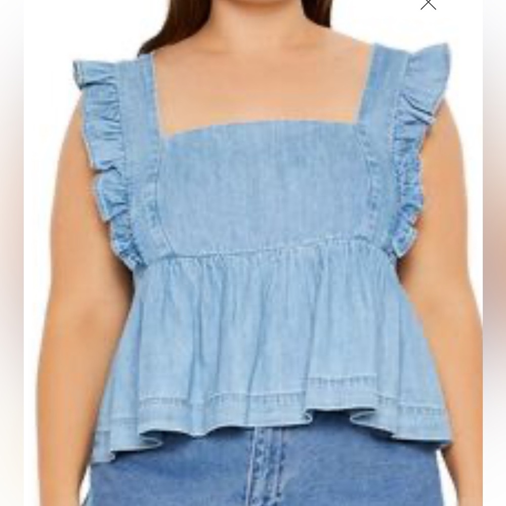 ♥️New♥️ Forever 21 Light Blue Ruffle Blouse